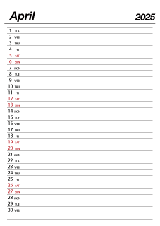 April 2025 Schedule Calendar