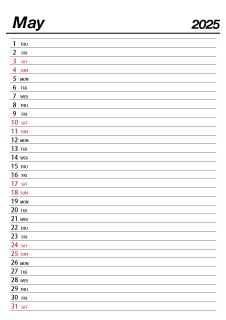 May 2025 Schedule Calendar
