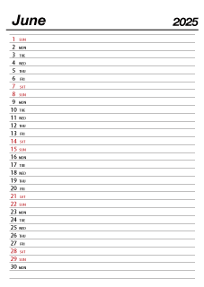 June 2025 Schedule Calendar