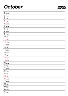 October 2025 Schedule Calendar