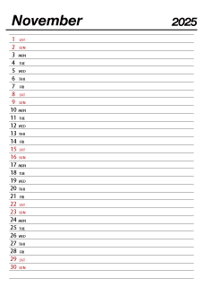 November 2025 Schedule Calendar