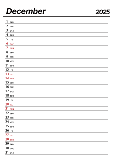December 2025 Schedule Calendar