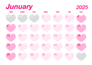 Calendario de corazón rosa de enero de 2023