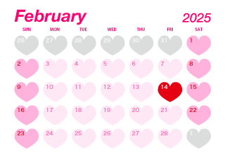 February 2025 Pink Heart Calendar