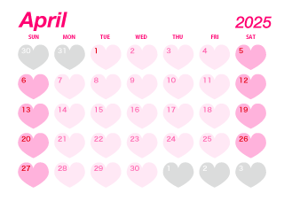 April 2025 Pink Heart Calendar