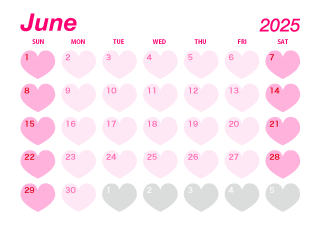 June 2025 Pink Heart Calendar
