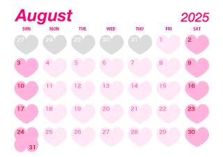 August 2025 Pink Heart Calendar