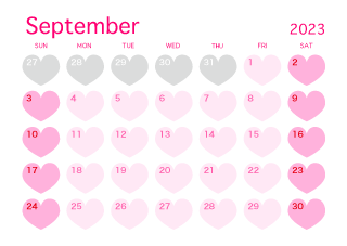 Calendario de corazón rosa de septiembre de 2023
