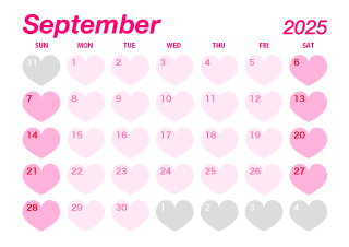 Calendario de corazón rosa de septiembre de 2023