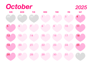 October 2025 Pink Heart Calendar