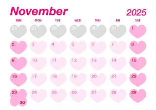 November 2025 Pink Heart Calendar