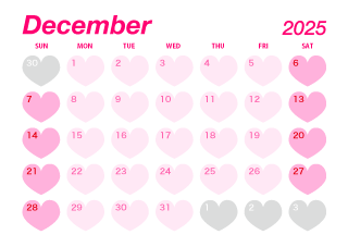 December 2025 Pink Heart Calendar