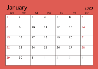 Calendario de color simple de enero de 2023