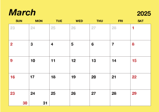 March 2025 Simple Color Calendar