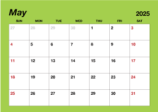 May 2025 Simple Color Calendar