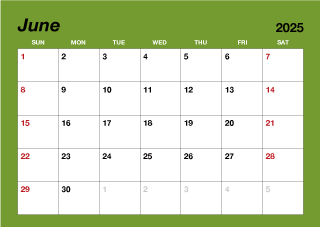June 2025 Simple Color Calendar