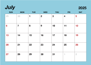 July 2025 Simple Color Calendar