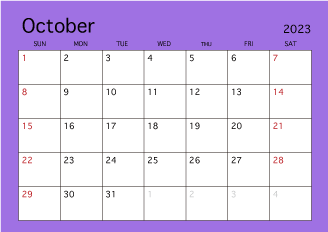 Calendario de color simple de octubre de 2023