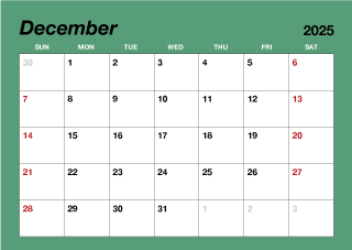 December 2025 Simple Color Calendar