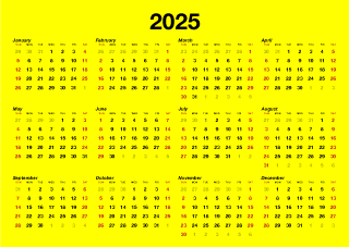 2025 Yellow Calendar