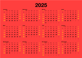 2025 Red Calendar