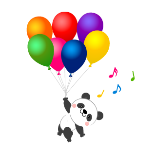 Panda flying in the balloon