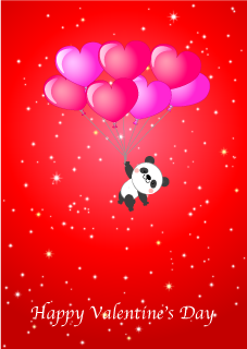 Panda volando día de San Valentín