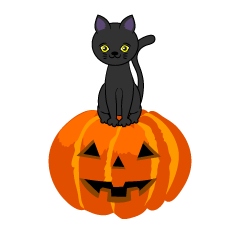 Calabaza de Halloween lindo gato negro