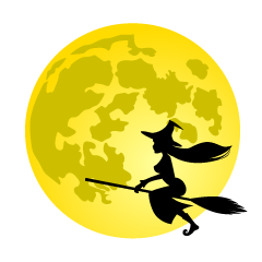 Luna llena y bruja voladora