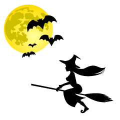 Bruja voladora y murciélagos