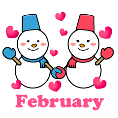 Pareja de muñeco de nieve y corazón febrero