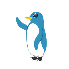 Pingüino azul con mano levantada