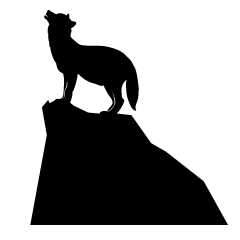 Lobo aullador en la silueta de la montaña