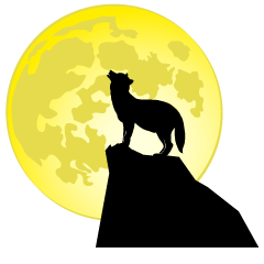 Luna y silueta de lobo