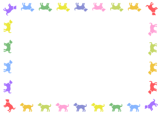 Frontera de siluetas de perro colorido