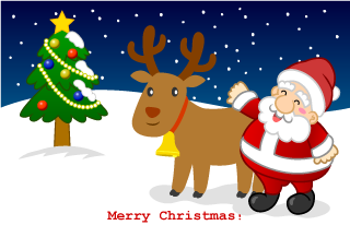 Santa takes car of Reindeer Christmas card