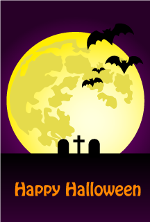 Moon and Bats Happy Halloween Card