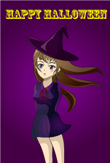 Anime Girl Witch Halloween Card
