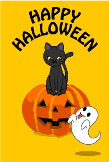 Black Cat and Ghost Halloween Card