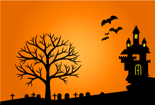 Castle and Graveyard Silhouette Halloween