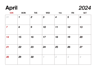 Calendario abril 2024