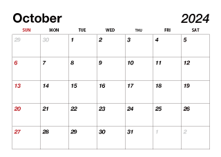 Calendario Octubre 2024