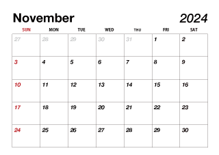 Calendario noviembre 2024