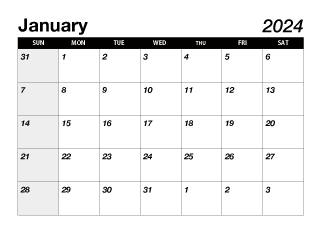 Black January 2024 Calendar