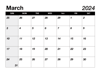 Black March 2024 Calendar