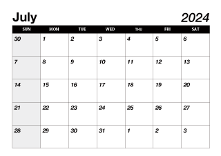 Black July 2024 Calendar