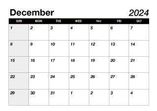 Black December 2024 Calendar