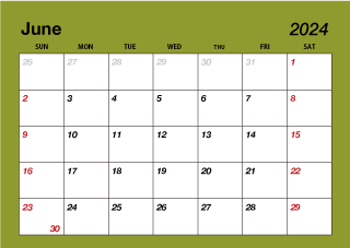 Color June 2024 Calendar