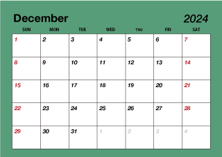 Calendario de enero de 2024 a color