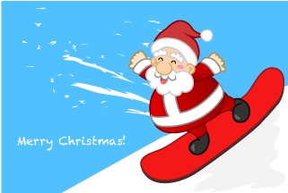 Santa Claus to enjoy snowboarding Christmas Card